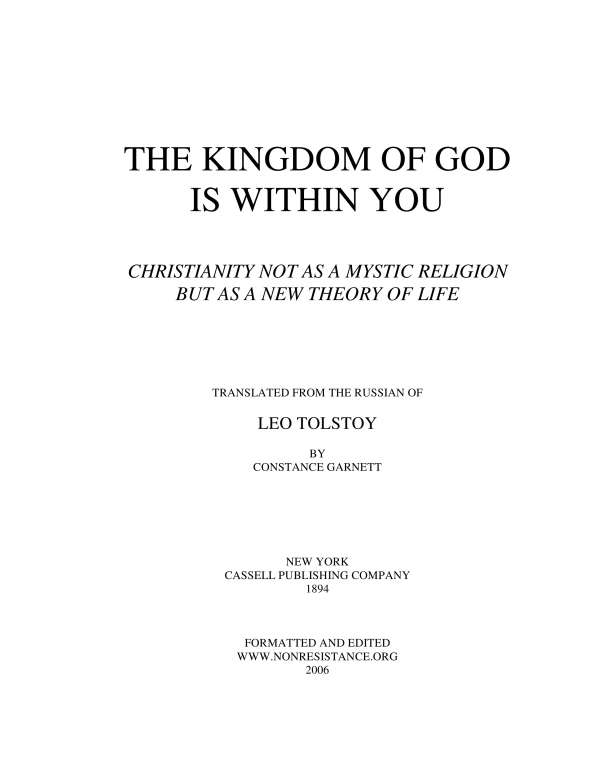 The Kingdom of God Is Within You
